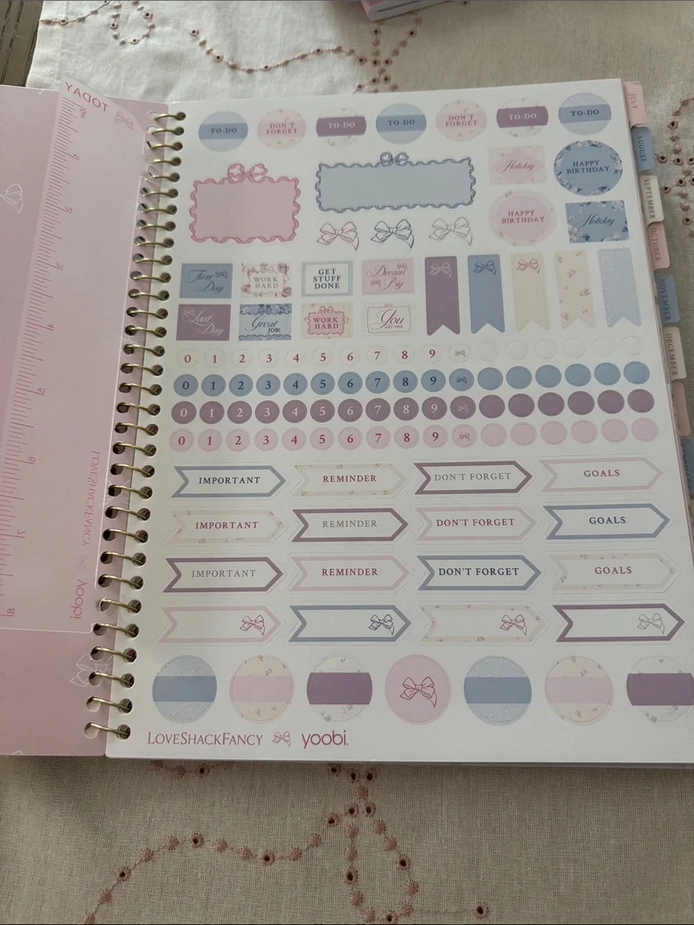 LoveShackFancy Floral Teacher Planner 2026-2027 in Pink & Gold with Blue Bow Pen